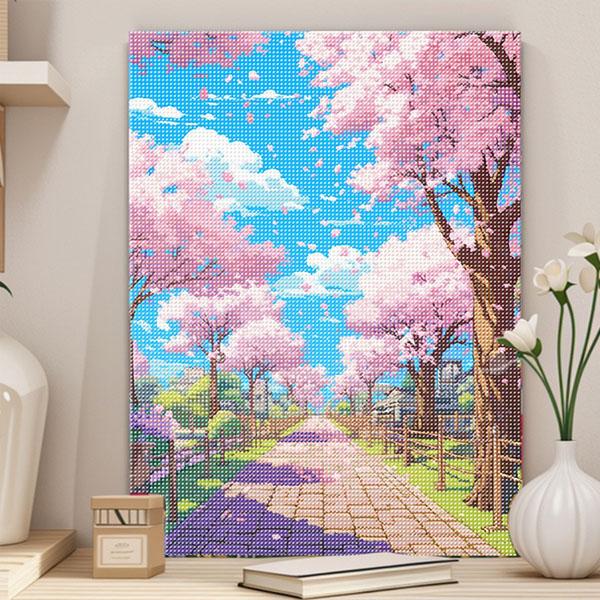 内フレーム付き ダイヤモンドアート 40×50cm 刺繍キット サクラ 桜並木