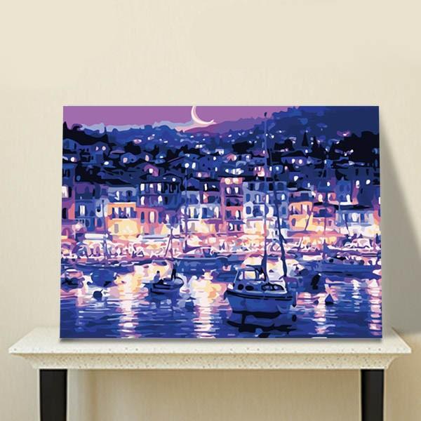 漁村風景画 油絵