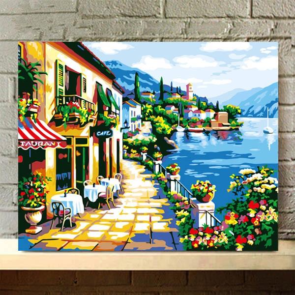 数字塗り絵 油絵風 海辺のカフェ店 ヨーロッパの街 大人の塗り絵 フレーム絵画 インテリア 風景 Diy 趣味 ぬり絵 ホビー ナンバーピクチャー Np Ym39 Peachyshop 通販 Yahoo ショッピング