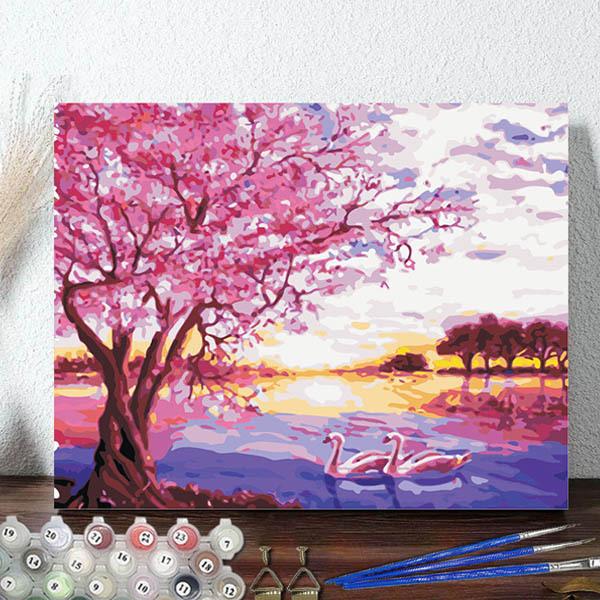 数字塗り絵 油絵風 桜 夕暮れの公園 白鳥 ピンクカラー フレーム絵画 インテリア 風景 Diy 趣味 ぬり絵 ホビー ナンバーピクチャー Np Ym85 Peachyshop 通販 Yahoo ショッピング