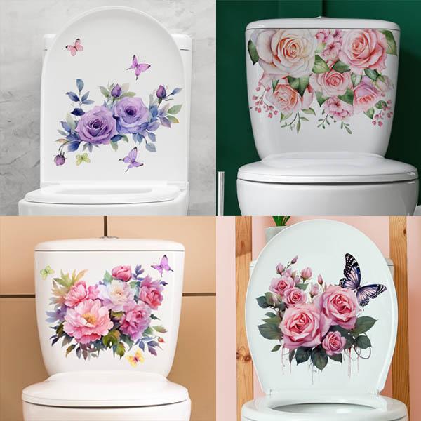 トイレ用 便器のふた ボタニカル ビンテージローズ 薔薇 花畑 水回り