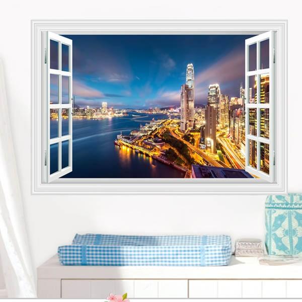 ウォールステッカー 大都会の夕暮れ 夜景 だまし絵 トリックアート