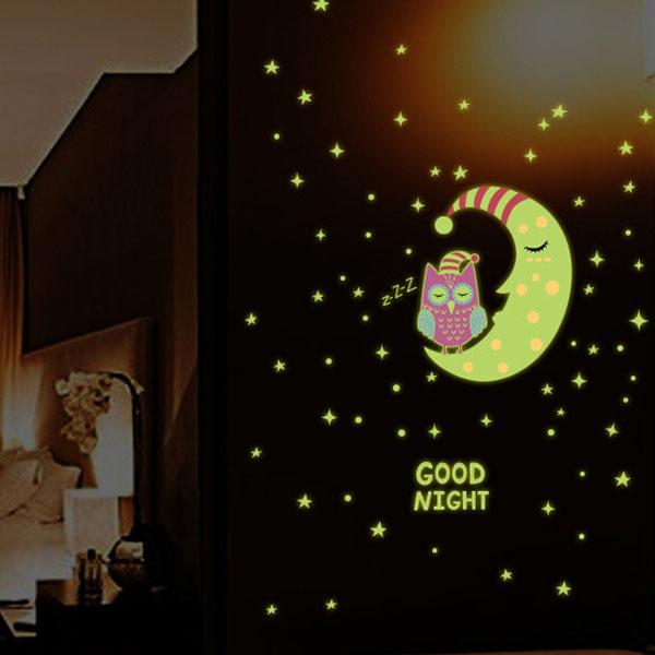 夜光 ウォールステッカー ふくろう フクロウ メルヘン 月 おやすみ 子供部屋 壁シール 壁デコ 北欧風 DIY リビング