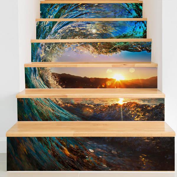 3D 階段ステッカー トリックアート ビッグウェーブ サーフィン 波