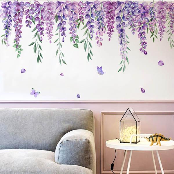 ウォールステッカー 揺れる藤 藤 ふじ 蝶 幻想的 梅雨 ボタニカル  