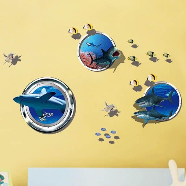 ウォールステッカー サメ 潜水艦窓 魚群 海 熱帯魚 壁デコ 北欧風 Diy リビング 寝室 Ws Mt1327 Peachyshop 通販 Yahoo ショッピング
