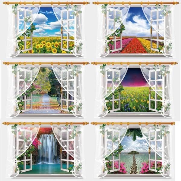 ウォールステッカー レースカーテンの窓 風景 窓枠 壁デコ 北欧風 DIY