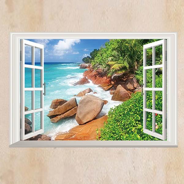 ウォールステッカー 海岸 大きな岩 6090 だまし絵 トリックアート 風景写真 絵画 3d窓フレーム Diy Ws Tmy5061 Peachyshop 通販 Yahoo ショッピング