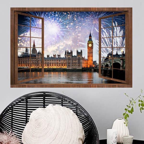 ウォールステッカー イギリス ビッグベン 花火 夜景 だまし絵 アート インテリア 木枠 窓枠 壁デコ 北欧風 Diy リビング Ws Ym1109 Peachyshop 通販 Yahoo ショッピング