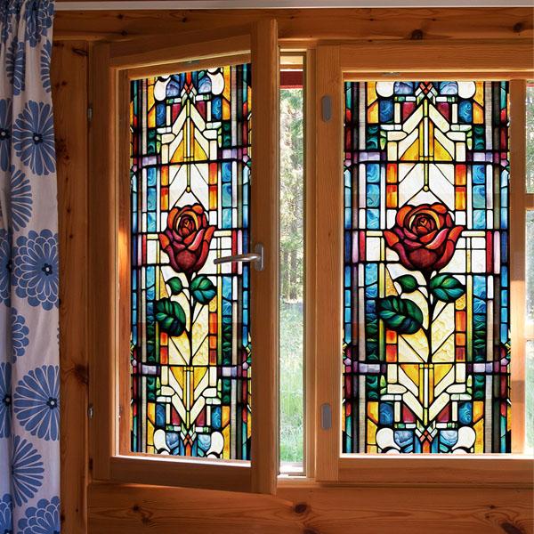 ガラスステッカー ステンドグラス 教会風 薔薇 ローズ 花 パターン