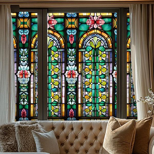 ガラスステッカー ステンドグラス 教会風 アンティーク リーフ