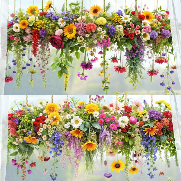 ガラスステッカー 静電気 非粘着 ガラスフィルム 透明 窓用 フラワーガーランド ひまわり 夏の花 スワッグ ダリア 壁シール 壁デコ 北欧風 DIY リビング