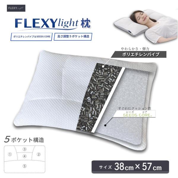 FLEXY light ピロー 高さ調整 枕 高さ調整 38x57 ポリエチレン 空気 エアー air 通気性 清潔 日本製 ファイバー パイプ 三次元構造 寝返りサポート