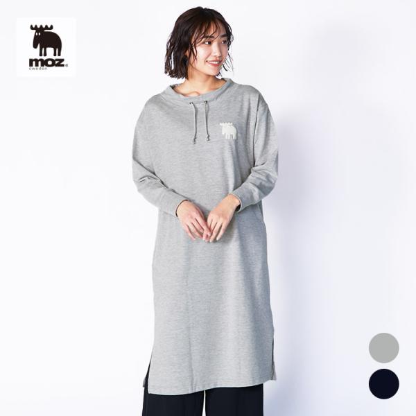 moz sweden スタンドネック ワンピース (長袖 カジュアル スウェット チュニック スタンドネック ゆったり 楽ちん 薄手 オールシーズン ワンマイルウェア )