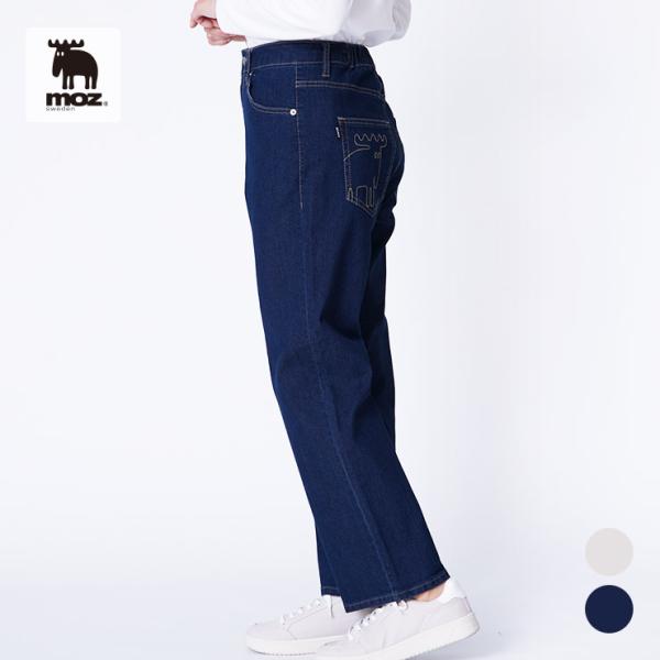 moz sweden セミワイドストレートパンツ ( 大きいサイズ 小さいサイズ ストレッチデニム ジーパン ジーンズ 股上深め 春 夏 オールシーズン 脚長効果 )