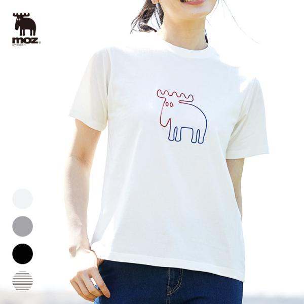 moz sweden センターエルク レギュラーシルエット Tシャツ (北欧 公式 レディース 半袖 大きいサイズ 小さいサイズ 綿100% ボーダー )
