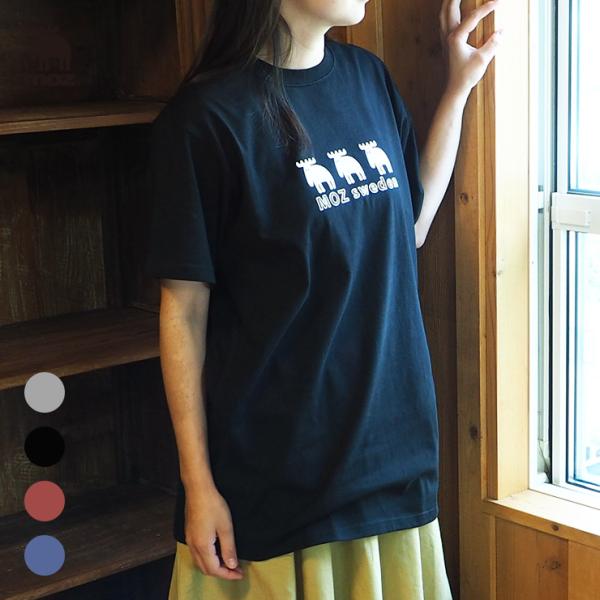 moz sweden Threeエルク フレアチュニック Tシャツ (北欧 公式 レディース 半袖 ロング丈 長め Aライン bigシルエット 大きいサイズ 小さいサイズ )