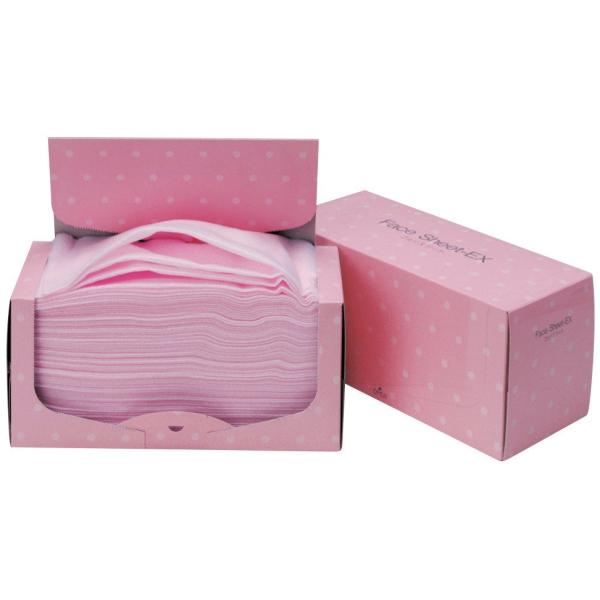 バックシャンプーのフェイスシートです。 上品な淡いピンクのバージンシートで、ディスポタイプなので、とても衛生的でサロンのイメージアップにつながります。 ふんわりと厚手のシートで伸縮性がありますので、お顔によくフィットし、ずれにくく大変便利で...