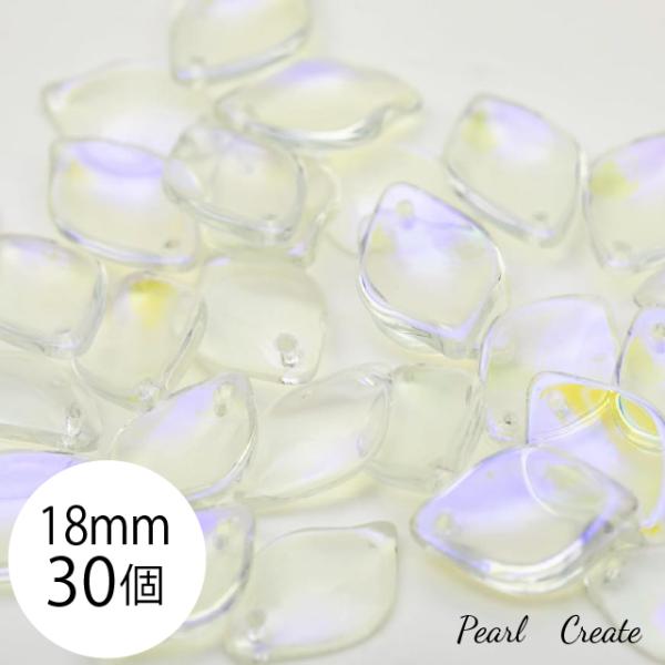 ビーズ 30枚 18mm 穴あり ガラスビーズ 美しい 花びら オーロラ クリア クリスタル アクセサリー ピアスパーツ チップ 細工用ビーズ