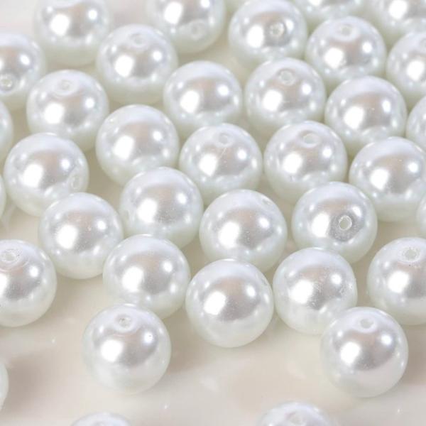 グラスパール ビーズ 14mm 30個 両穴 大量 パール 大粒 ホワイト純白 ガラスパール アクセサリー ハンドメイド ピアスパーツ 人工真珠