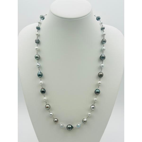 黒蝶 タヒチ アコヤ ナチュラル パール 真珠 ステーション ネックレス