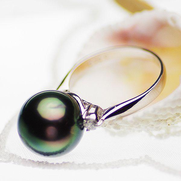 真珠 リング タヒチ黒蝶真珠 パール 約11.5mm プラチナ ピーコック