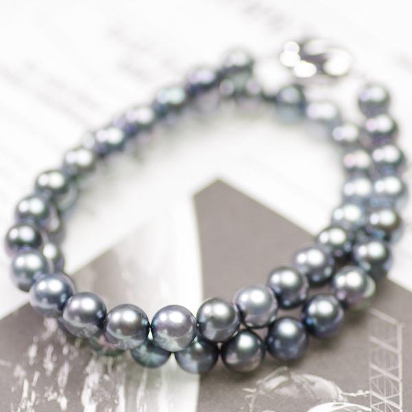 アコヤ真珠 ネックレス 8mm 8.0 - 8.5mm ブルーグレー 染 冠婚葬祭 