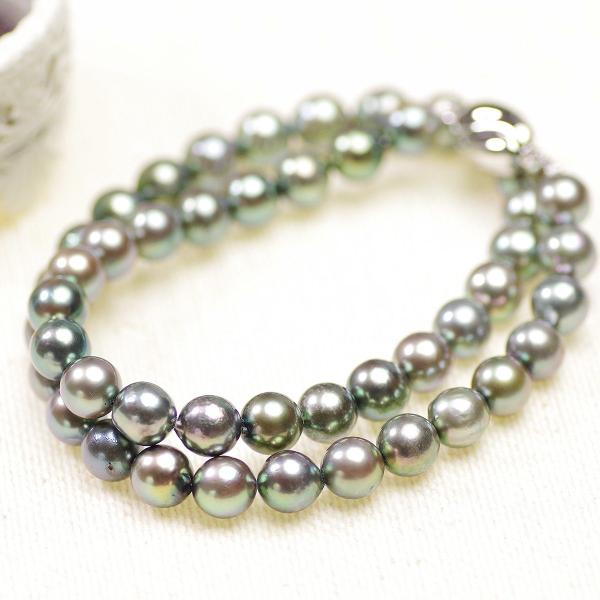 アコヤ真珠 ネックレス 8.5mm - 9.0mm 9mm ピーコックグリーン染 冠婚 