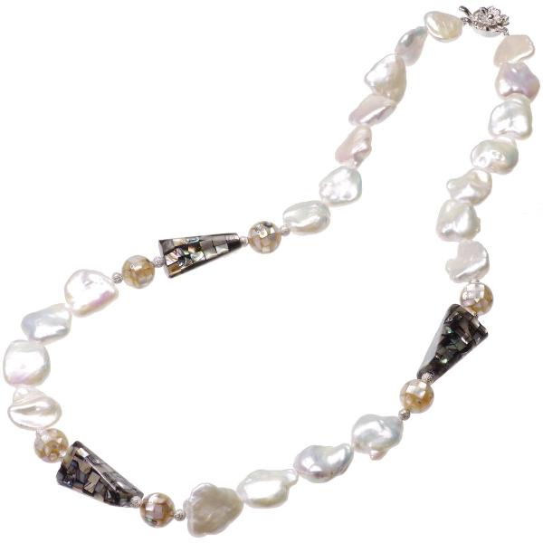 高級 淡水真珠 黒蝶シェル バロック ネックレス 約15.0-18.0mm SV 結婚