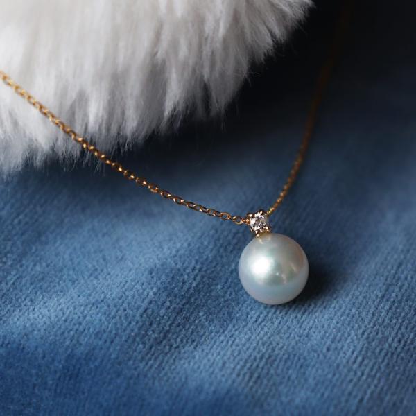 K18 あこや真珠 一粒 DIA ネックレス ダイア akoya necklace D0.04ct 