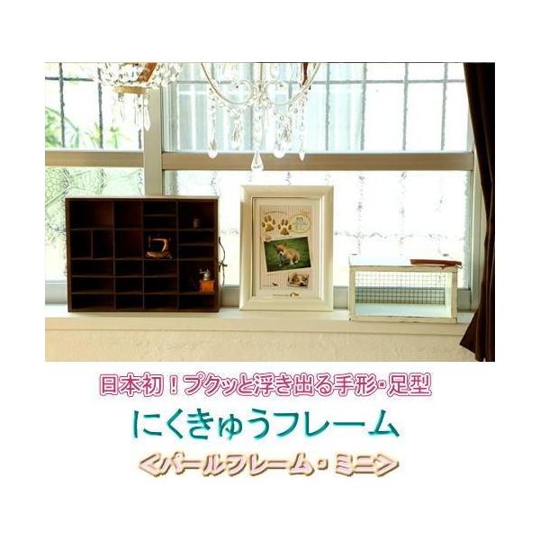 ペットの肉球がプクっと浮き出る立体型写真立て。赤ちゃんの手形・足形のように、可愛いペットの記念日に写真と一緒に実物大の肉球の形を残せます。