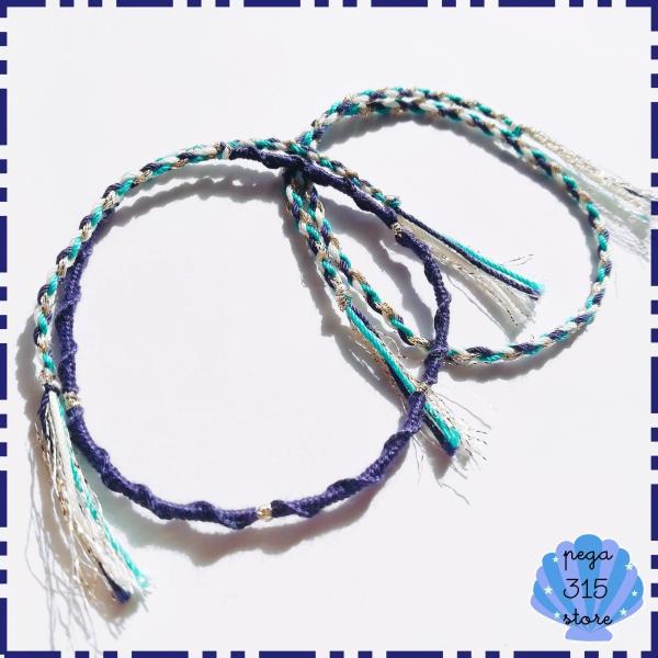 【送料無料】アンクレット　ミサンガ　足首　2本SET ターコイズ　ネイビー　ワンポイントラメ　anklet127