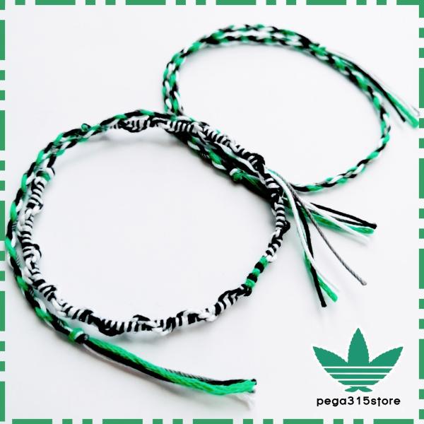 アンクレット　ミサンガ　足首　2本SET　グリーンツイードBK 3本ライン　送料無料　anklet237