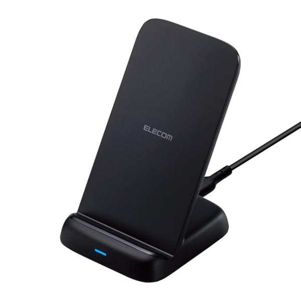 他サイト： エレコム (ELECOM) ワイヤレス充電器 Qi認証 最大10W出力 スタンド 3コイル搭載 Type-C(入力ポート) C-Cケーブル付属 EPP規格対応 ブラック W-QS08BKの商品画像
