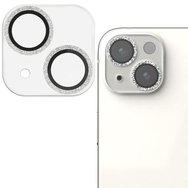 エレコム iPhone 14 / iPhone 14 Plus カメラレンズカバー ガラス &me 可愛い グリッター仕様 10H 指紋防止加工 シルバー PM-A22BFLLP5SVG