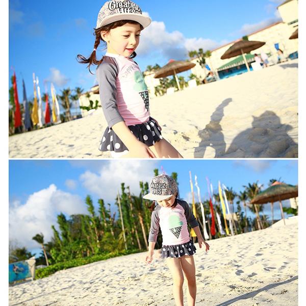 ラッシュガード 女の子 水着 ドット柄 アイスクリーム柄 長袖 スイム