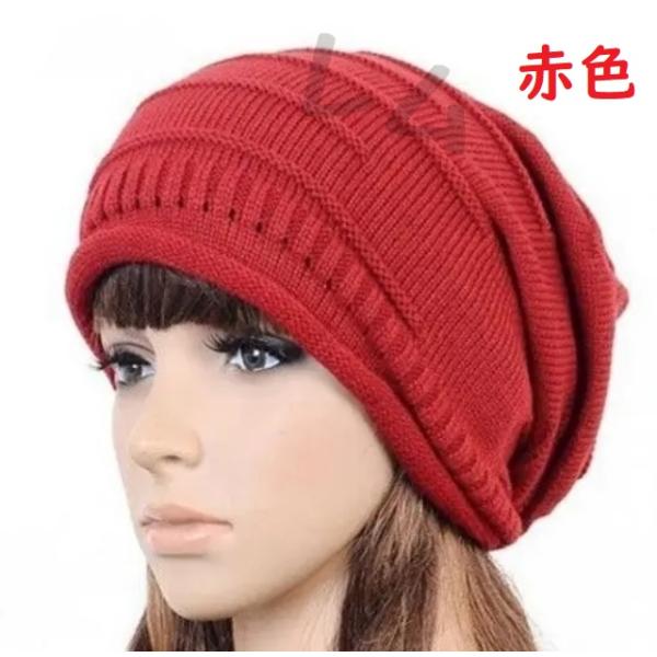 ニット帽 ニットキャップ 編み込み　シワ加工　レッド　赤色 ケア帽子 帽子 医療 No.816