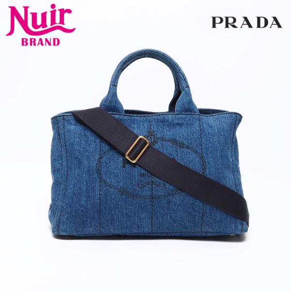 PRADA プラダ　カナパ　デカロゴ　デニム　2WAY トート　バッグ PRADA プラダ トートバッグ カナパ デニム 2way ネイビー : NUIR