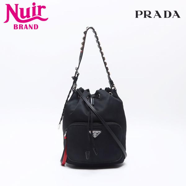 PRADA ショルダーバッグ　巾着　三角ロゴ　レザー スタッズ　ナイロン PRADA プラダ ショルダーバッグ トライアングルロゴ ナイロン