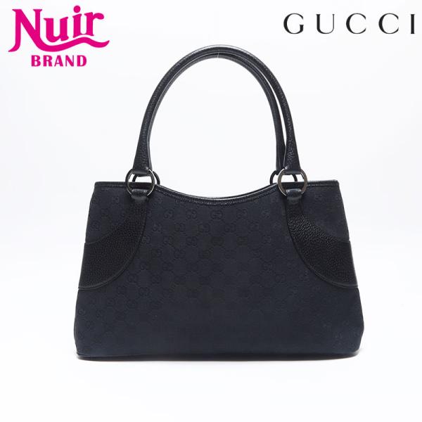 【美品】グッチ ハンドバッグ キャンバス GG ロゴ ブラック GUCCI（グッチ） ハンドバッグ GGキャンバス × レザー ブラック : NUIR