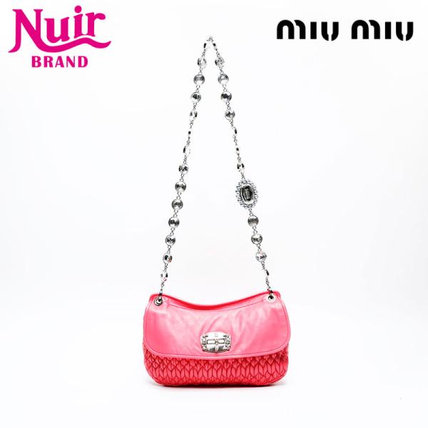 ミュウ Miu ショルダーバッグ ナッパレザー マテラッセ クリスタル