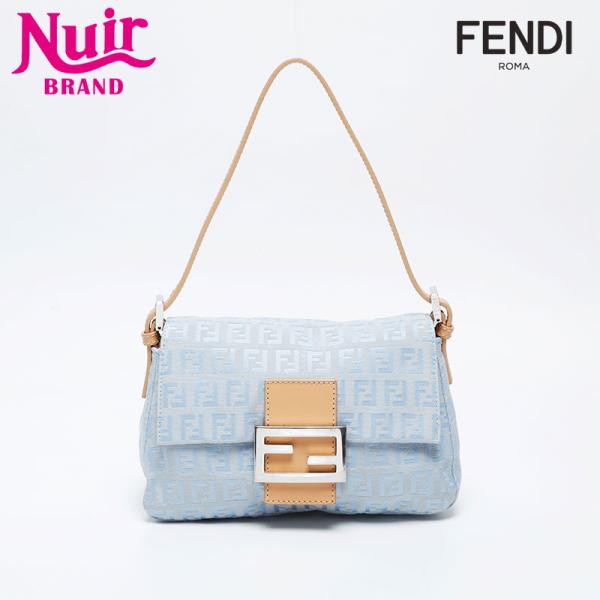 ▲ FENDI マンマバケット　ズッキーノ　ショルダーバッグ　キャンバス マンマバゲット ズッキーノ キャンバス レザー ネイビー
