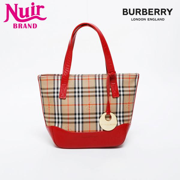 Burberry ハンドバッグ ブラック/ベージュ バーバリー PVC レザー チェック トートバッグ ハンドバッグ ベージュ