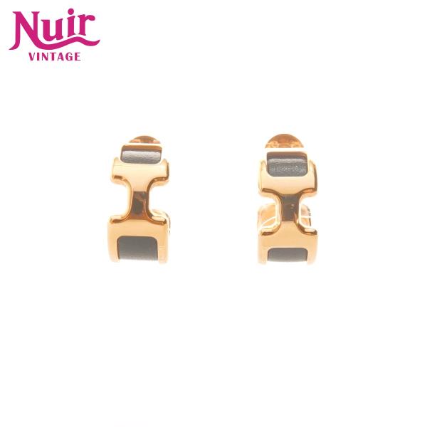 HERMES（エルメス） ピアス オランプPM ブラック ゴールド【中古