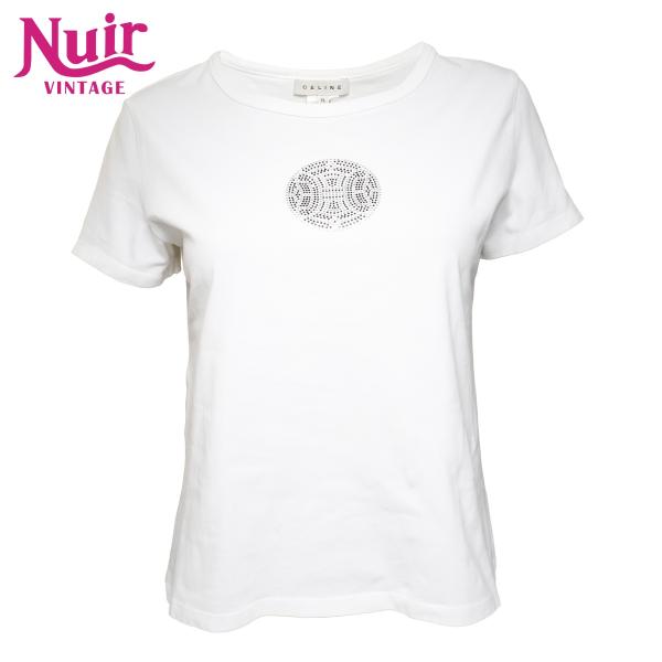 CELINE（セリーヌ） 半袖Tシャツ ラインストーン ロゴ コットン L