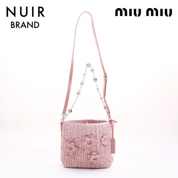 ミュウ Miu ショルダーバッグ フラワー カゴバッグ チェーン ピンク 
