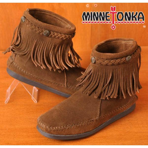 ブラウン スエード モカシン フリンジ付き Minnetonka MINNETONKA ミネトンカ フリンジ付 モカシンブーツ