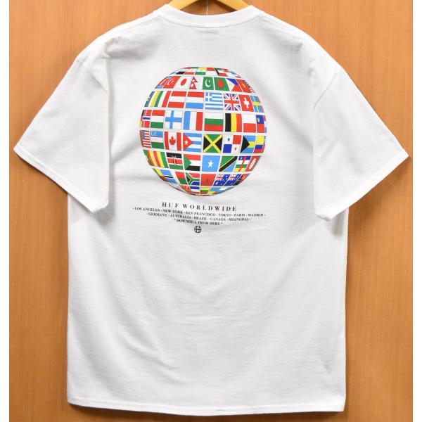 【アウトレット】【未使用品】【展示試着品】HUF ハフ 半袖Tシャツ ホワイト ロゴ プリント 国旗 メンズL【新品】▼