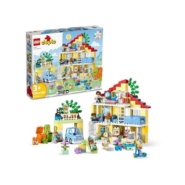 LEGO DUPLO Town 3 in 1 Family House 10994 Educational STEM Building Toy Set, Gift for Christmas for Toddlers Ages 3 and Up, Car Toy and 3 Floor House