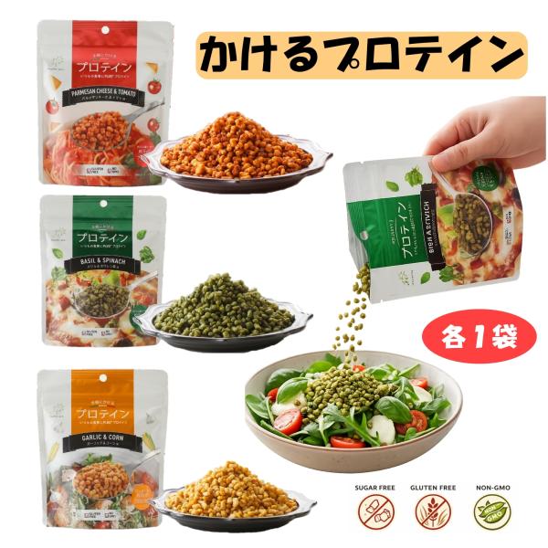 プロテイン たんぱく質 手軽にかけるプロテイン 55g 3フレーバー×各2袋 ソイプロテイン 砂糖不使用 グルテンフリー NON-GMO 健康 ダイエット ギフト 高齢者